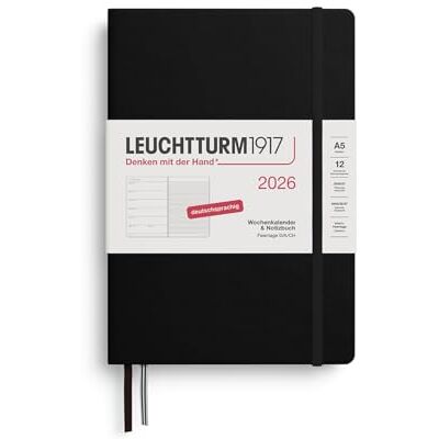 LEUCHTTURM1917 372469 veckokalender och anteckningsbok medium (A5) 2026, 12 månader, svart, tyska LEUCHTTURM1917 372469 veckokalender och anteckningsbok medium (A5) 2026, 12 månader, svart, tyska