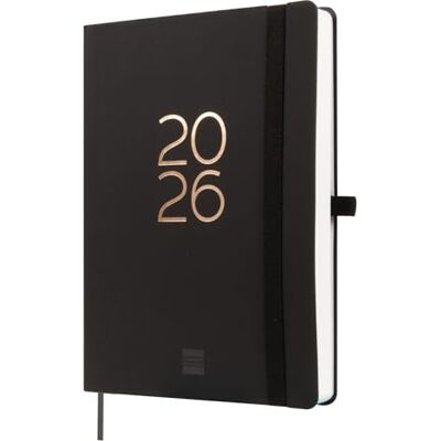 Finocam Planner 2026 1 Day to View January December (12 months) A5 Planner with elastic band and knitted tape Softcover Capri Black International Finocam Planner 2026 1 Day to View January December (12 months) A5 Planner with elastic band and knitted tape Softcover Capri Black International