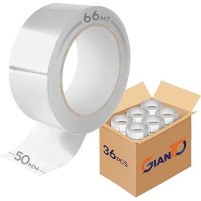GIANTO 36 rullar transparent självhäftande tejp 50 mm x 66 meter rulle för paket, kartonger, flyttning, förpackning, leverans, rivtålig, tillverkad i Italien (set 36 st) GIANTO 36 rullar transparent självhäftande tejp 50 mm x 66 meter rulle för paket, kartonger, flyttning, förpackning, leverans, rivtålig, tillverkad i Italien (set 36 st)