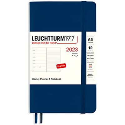 LEUCHTTURM1917 365928 veckokalender och anteckningsbok Softcover Pocket (A6) 2023, 12 månader, marinblå, engelska LEUCHTTURM1917 365928 veckokalender och anteckningsbok Softcover Pocket (A6) 2023, 12 månader, marinblå, engelska