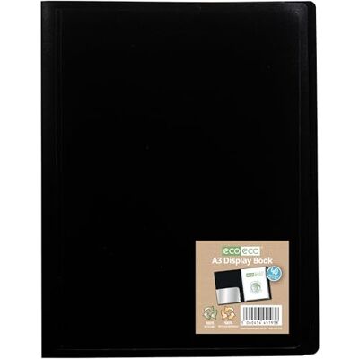 eco-eco A3 100% återvunnen 40 fickor svart flexibelt fodral portfölj bok mapp visningsbok, eco193 eco-eco A3 100% återvunnen 40 fickor svart flexibelt fodral portfölj bok mapp visningsbok, eco193