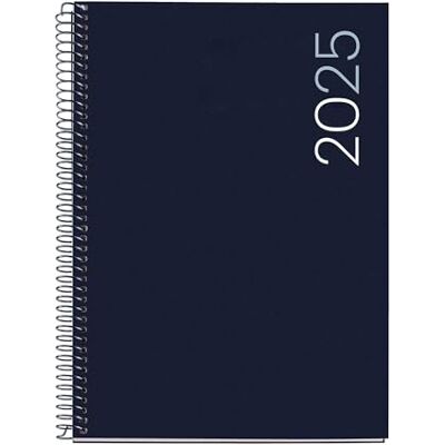 Miquelrius Agenda 2025, Årlig dagbok 155 x 213 mm, dagskalender, flexibelt polypropen, spiralpapper, 80 g/m², spanska, engelska och portugisiska, marinblå Miquelrius Agenda 2025, Årlig dagbok 155 x 213 mm, dagskalender, flexibelt polypropen, spiralpapper, 80 g/m², spanska, engelska och portugisiska, marinblå