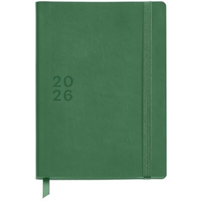 Miquelrius Dagplanering 2026 dag per sida, liknande A5+ (155 x 213 mm), daglig planering, sytt omslag av liknande läder, 100 g/m² papper, gummistängning och tontonad skärning, ES-EN-PT, grön Miquelrius Dagplanering 2026 dag per sida, liknande A5+ (155 x 213 mm), daglig planering, sytt omslag av liknande läder, 100 g/m² papper, gummistängning och tontonad skärning, ES-EN-PT, grön