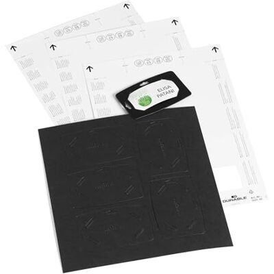 Durable namnskyltar 40 x 75 mm tillverkade av återvunnet papper, 100% återvinningsbart, med eurostdans, 20 stycken, svart med vita etiketter, 827201 Durable namnskyltar 40 x 75 mm tillverkade av återvunnet papper, 100% återvinningsbart, med eurostdans, 20 stycken, svart med vita etiketter, 827201