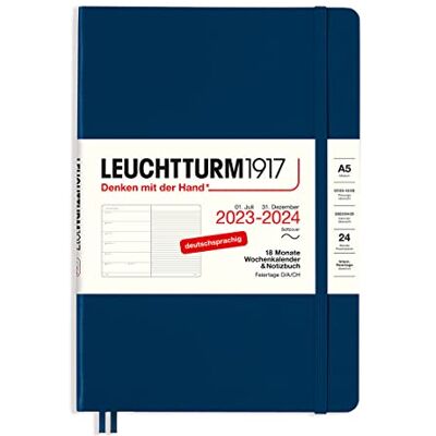 LEUCHTTURM1917 367859 veckokalender och anteckningsbok mjukt skydd medium (A5) 2024, 18 månader, marinblå, tyska LEUCHTTURM1917 367859 veckokalender och anteckningsbok mjukt skydd medium (A5) 2024, 18 månader, marinblå, tyska
