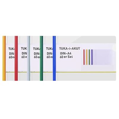 TUKA-i-AKUT 60 st. A4 Sliding Bar Binder, PP transparent glidbindare rapporter kuvert, skydd grepp bindstänger dokument klassificering, set om 60, skjutbar i 5 färger, TKD8041-A4-W-färgglad TUKA-i-AKUT 60 st. A4 Sliding Bar Binder, PP transparent glidbindare rapporter kuvert, skydd grepp bindstänger dokument klassificering, set om 60, skjutbar i 5 färger, TKD8041-A4-W-färgglad