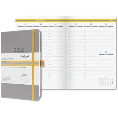 Sigel L2600 Wochenkalender Linescape 2026, ca. A5, , hellgrau, gelb: Agenda Linescape, Sun, Hardcover Sigel L2600 Wochenkalender Linescape 2026, ca. A5, , hellgrau, gelb: Agenda Linescape, Sun, Hardcover