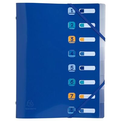Exacompta Ref. 56212E kartong med 10 Bee Blue sorterare med gummiband och utskurna fönster omslag och återvunnen PP-insida 8 fack för A4-25 x 32 cm marinblå Exacompta Ref. 56212E kartong med 10 Bee Blue sorterare med gummiband och utskurna fönster omslag och återvunnen PP-insida 8 fack för A4-25 x 32 cm marinblå