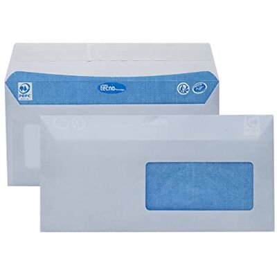 tecno PRESTIGE, låda med 500 extra vita kuvert, skyddsremsa, 80 g, DL-format 110 x 220 mm med fönster 45 x 100 tecno PRESTIGE, låda med 500 extra vita kuvert, skyddsremsa, 80 g, DL-format 110 x 220 mm med fönster 45 x 100