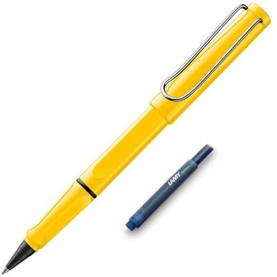 Lamy safari roll-ink gul bläckpatron roller – tidlös klassisk penna med ergonomiskt handtag och linjebredd M – hölje av robust ASA-plast – inkl. bläckpatron + extra patron Lamy safari roll-ink gul bläckpatron roller – tidlös klassisk penna med ergonomiskt handtag och linjebredd M – hölje av robust ASA-plast – inkl. bläckpatron + extra patron