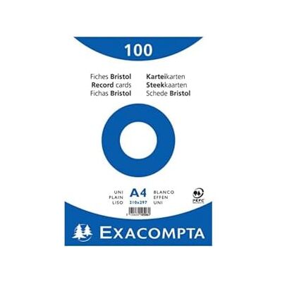 Exacompta – Ref 10506E – Bristol vanliga skivkort (paket med 100) – A4 i storlek, 205 gsm kort, kompatibel med skrivare – lämplig för examen revision och anteckningar – vit Exacompta – Ref 10506E – Bristol vanliga skivkort (paket med 100) – A4 i storlek, 205 gsm kort, kompatibel med skrivare – lämplig för examen revision och anteckningar – vit