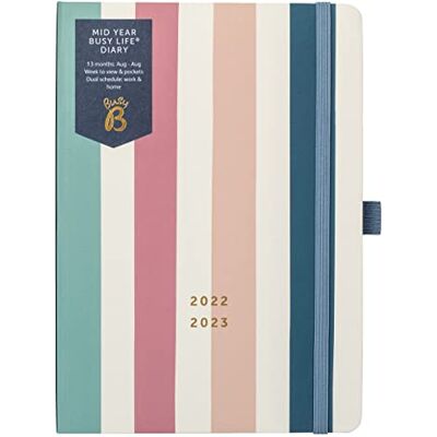 Busy B Mid Year Busy Life dagbok augusti 2022 augusti 2023. Stripe akademisk dagbok 2022-2023 A5 veckoplanerare med pennhållare, elastisk stängning och förvaringsfickor, 22/23 ränder Busy B Mid Year Busy Life dagbok augusti 2022 augusti 2023. Stripe akademisk dagbok 2022-2023 A5 veckoplanerare med pennhållare, elastisk stängning och förvaringsfickor, 22/23 ränder