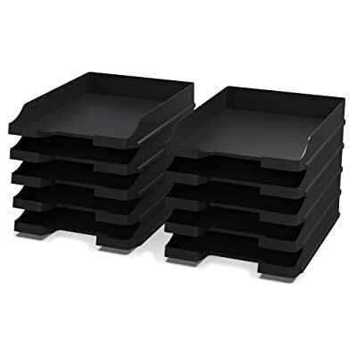 Detectalia Set med 20 x A4 svart dokumenthållare i svart Stapelbar skrivbordsorganisatör, plastbricka för kontor, pappersarkivskåp, brevkorgar, 35 x 25 x 5,2 cm Detectalia Set med 20 x A4 svart dokumenthållare i svart Stapelbar skrivbordsorganisatör, plastbricka för kontor, pappersarkivskåp, brevkorgar, 35 x 25 x 5,2 cm
