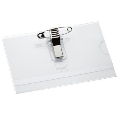 Sigel ZB200 namnbrickor, för 5,4 x 9 cm, med kombiklämma, transparent, 50 st. Sigel ZB200 namnbrickor, för 5,4 x 9 cm, med kombiklämma, transparent, 50 st.