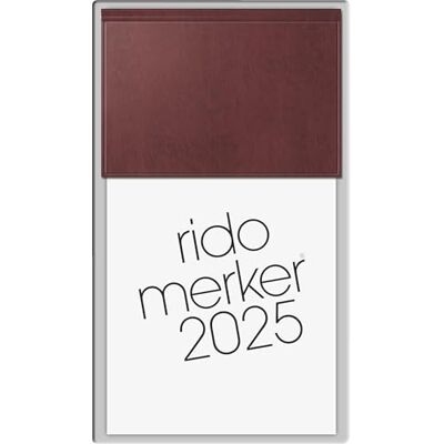 rido/idé etikett modell Merker (2025), 1 sida = 1 dag, 108 × 201 mm, 736 sidor, Miradur-omslag, mörkröd rido/idé etikett modell Merker (2025), 1 sida = 1 dag, 108 × 201 mm, 736 sidor, Miradur-omslag, mörkröd