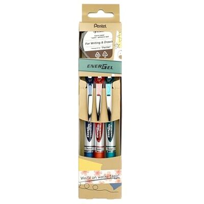 Pentel EnerGelXM BL77 gelpenna med tryckmekanik + gratis MT Washi-tejp, skrivfärger: marinblå/turkos/korall Pentel EnerGelXM BL77 gelpenna med tryckmekanik + gratis MT Washi-tejp, skrivfärger: marinblå/turkos/korall