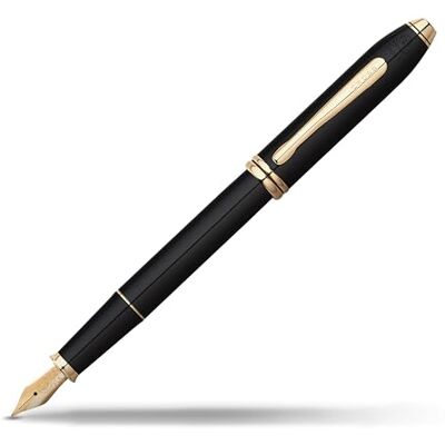 Cross Townsend svart lackfontän penna med 23CT guldpläterade tillkännagivanden och fina nib inkl. lyxig presentask – påfyllningsbar patron penna Cross Townsend svart lackfontän penna med 23CT guldpläterade tillkännagivanden och fina nib inkl. lyxig presentask – påfyllningsbar patron penna