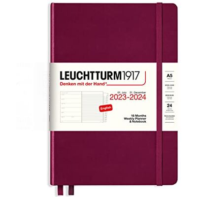 LEUCHTTURM1917 367686 Weekly Planner & Notebook Medium (A5) 2024, 18 månader, portröd, engelsk LEUCHTTURM1917 367686 Weekly Planner & Notebook Medium (A5) 2024, 18 månader, portröd, engelsk