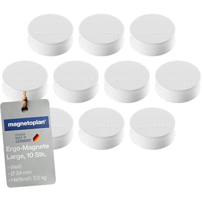 magnetoplan Ergo stora magneter, diameter 34 mm x 12,5 mm, förpackning med 10 vit magnetoplan Ergo stora magneter, diameter 34 mm x 12,5 mm, förpackning med 10 vit