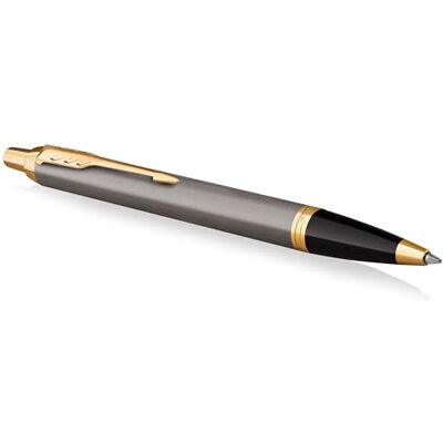 Parker IM kulspetspenna grå lack med guldkanter medium spets blå bläckpåfyllning presentförpackning perfekta examensgåvor Parker IM kulspetspenna grå lack med guldkanter medium spets blå bläckpåfyllning presentförpackning perfekta examensgåvor