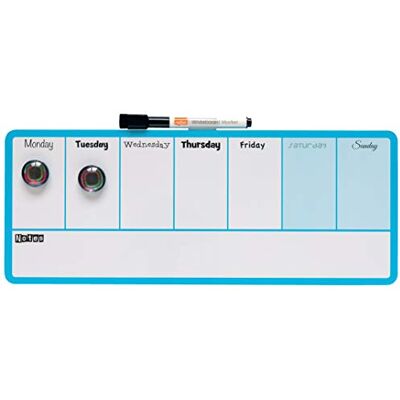 Nobo Magnetisk mini whiteboard veckoplanerare, torkbar, väggmontering, integrerad pennhållare, 2-färgad design, inkl. penna och magneter, 360 x 140 mm, blå, 1904047 Nobo Magnetisk mini whiteboard veckoplanerare, torkbar, väggmontering, integrerad pennhållare, 2-färgad design, inkl. penna och magneter, 360 x 140 mm, blå, 1904047