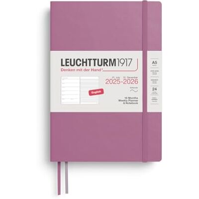 LEUCHTTURM1917 372803 Veckokalender och anteckningsbok medium (A5) 2026, 18 månader 07.2025-12.2026, Softcover, Dusty Rose, engelsk LEUCHTTURM1917 372803 Veckokalender och anteckningsbok medium (A5) 2026, 18 månader 07.2025-12.2026, Softcover, Dusty Rose, engelsk