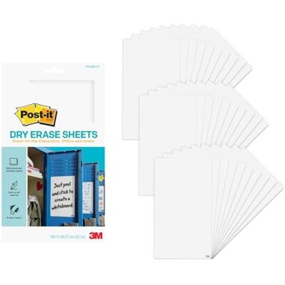Post-it Torra raderbara ark, 30 ark/förpackning, Instant Whiteboard, 7" x 11,7 tum (DEFSheets-30PK) Post-it Torra raderbara ark, 30 ark/förpackning, Instant Whiteboard, 7" x 11,7 tum (DEFSheets-30PK)