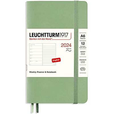 LEUCHTTURM1917 367800 veckokalender och anteckningsbok Softcover Pocket (A6) 2024, 12 månader, salvia, engelska LEUCHTTURM1917 367800 veckokalender och anteckningsbok Softcover Pocket (A6) 2024, 12 månader, salvia, engelska