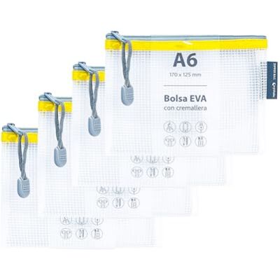 Grafoplás Grafoplas 4-pack a6 EVA-dragkedjor Tillverkad av transparent EVA-gummi, gul dragkedja perfekt för transport av alla typer av små föremål, dokument, kosmetika eller pussel Grafoplás Grafoplas 4-pack a6 EVA-dragkedjor Tillverkad av transparent EVA-gummi, gul dragkedja perfekt för transport av alla typer av små föremål, dokument, kosmetika eller pussel