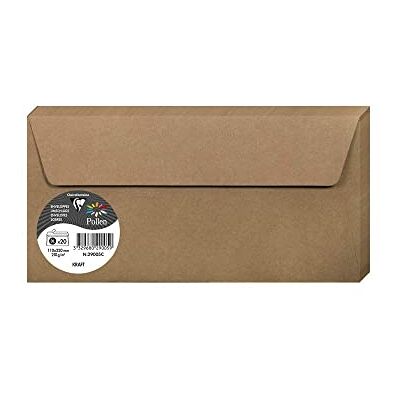 Clairefontaine – Ref 29005C – Pollen, kraftsjälvhäftande kuvert (paket med 20) – DL (110 x 220 mm) i storlek, 120 gsm papper, lämplig för användning med bläckstråleskrivare eller laserskrivare Clairefontaine – Ref 29005C – Pollen, kraftsjälvhäftande kuvert (paket med 20) – DL (110 x 220 mm) i storlek, 120 gsm papper, lämplig för användning med bläckstråleskrivare eller laserskrivare