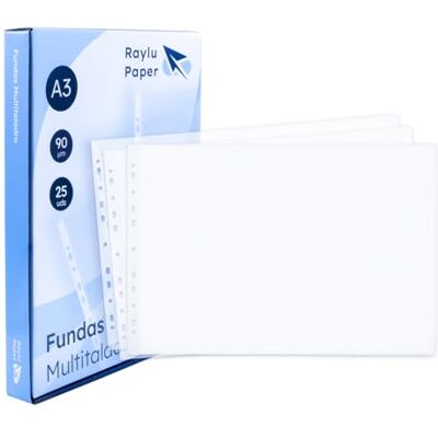 RAYLU PAPER ® Multiborrfodral av 100% återvinningsbart polypropen, stor öppning dokumentfodral, förstärkt rygg. 25 st. (transparent glas, A3-90 mikron) RAYLU PAPER ® Multiborrfodral av 100% återvinningsbart polypropen, stor öppning dokumentfodral, förstärkt rygg. 25 st. (transparent glas, A3-90 mikron)