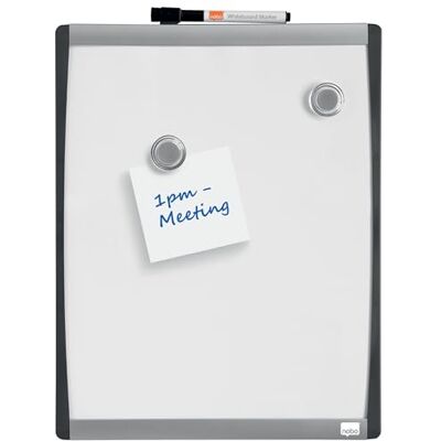 Nobo Liten magnetbräda med bågram, väggmonterbar, innehåller 1 x markör, magneter och självhäftande skumkuddar, för hem/kontor, 280 mm x 355 mm Nobo Liten magnetbräda med bågram, väggmonterbar, innehåller 1 x markör, magneter och självhäftande skumkuddar, för hem/kontor, 280 mm x 355 mm