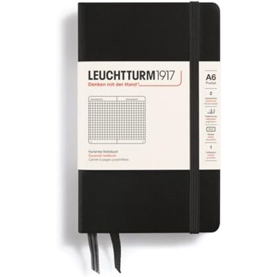 LEUCHTTURM1917 318898 anteckningsbok ficka (A6), inbunden 187 numrerade sidor, svart, rutig LEUCHTTURM1917 318898 anteckningsbok ficka (A6), inbunden 187 numrerade sidor, svart, rutig
