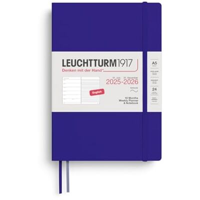 LEUCHTTURM1917 372807 Veckokalender och anteckningsbok medium (A5) 2026, 18 månader 07.2025-12.2026, mjukt skydd, bläck och engelska LEUCHTTURM1917 372807 Veckokalender och anteckningsbok medium (A5) 2026, 18 månader 07.2025-12.2026, mjukt skydd, bläck och engelska