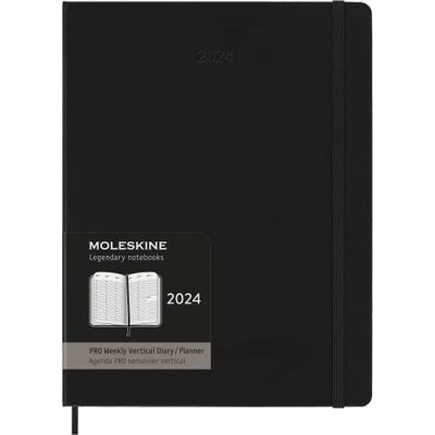 Moleskine PRO 12 månader 2024 veckovis vertikal planerare, hårt fodral, XL (7,5 tum x 9,8 tum), svart Moleskine PRO 12 månader 2024 veckovis vertikal planerare, hårt fodral, XL (7,5 tum x 9,8 tum), svart