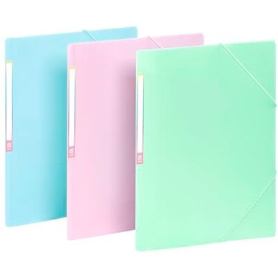 Viquel Rainbow Pastell-plastmappar – 3 st A4-fickor med ID-taggar – elastisk stängning – blå/lila/grön Viquel Rainbow Pastell-plastmappar – 3 st A4-fickor med ID-taggar – elastisk stängning – blå/lila/grön