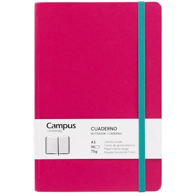 Campus A5-anteckningsbok, Bullet Journal med horisontell linjerad 7 mm, inbunden anteckningsbok med 96 ark på 75 g, elastisk stängning, ficka och bokmärken. (A5, horisontell linjerad, rosa) Campus A5-anteckningsbok, Bullet Journal med horisontell linjerad 7 mm, inbunden anteckningsbok med 96 ark på 75 g, elastisk stängning, ficka och bokmärken. (A5, horisontell linjerad, rosa)