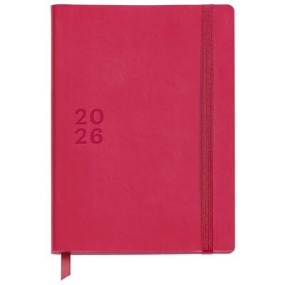 Miquelrius Dagplanering 2026 dag per sida, liknande A5+ (155 x 213 mm), daglig planering, sytt omslag av liknande läder, 100 g/m² papper, gummistängning och tontonad skärning, ES-EN-PT, Magenta Miquelrius Dagplanering 2026 dag per sida, liknande A5+ (155 x 213 mm), daglig planering, sytt omslag av liknande läder, 100 g/m² papper, gummistängning och tontonad skärning, ES-EN-PT, Magenta