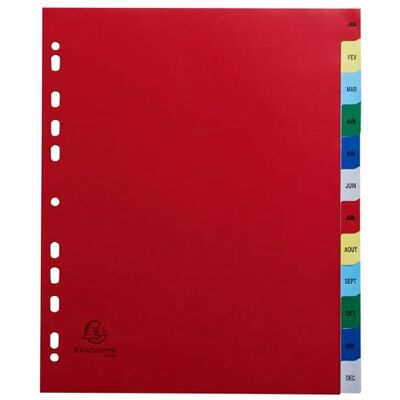 Exacompta Ref. 92E kartong med 20 polypropenavdelare med 12 månatliga tryckta flikar från januari till december i fullfärg Max A4-arkiveringssida Exacompta Ref. 92E kartong med 20 polypropenavdelare med 12 månatliga tryckta flikar från januari till december i fullfärg Max A4-arkiveringssida