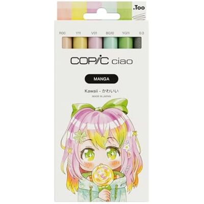 Copic Ciao MANGA Set Kawaii, märkpenna set med 5 delikata rosa och mintgröna nyanser inkl. 1 multiliner 0,3 mm brun, tvillingmärkpenna med en medelbred och en penselspets Copic Ciao MANGA Set Kawaii, märkpenna set med 5 delikata rosa och mintgröna nyanser inkl. 1 multiliner 0,3 mm brun, tvillingmärkpenna med en medelbred och en penselspets