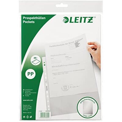 Leitz Standard broschyrskyddsset, 25 stycken, A4-format, färglös med matt yta, 0,065 mm PP-film, 47966003 Leitz Standard broschyrskyddsset, 25 stycken, A4-format, färglös med matt yta, 0,065 mm PP-film, 47966003