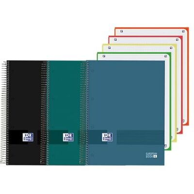 Oxford & You, 3-pack A5+ Europeanbook anteckningsböcker, 5 x 5 kvadrat, extra lock, spiral, 4 färgband, 120 ark, färger svart, blå och grön Oxford & You, 3-pack A5+ Europeanbook anteckningsböcker, 5 x 5 kvadrat, extra lock, spiral, 4 färgband, 120 ark, färger svart, blå och grön