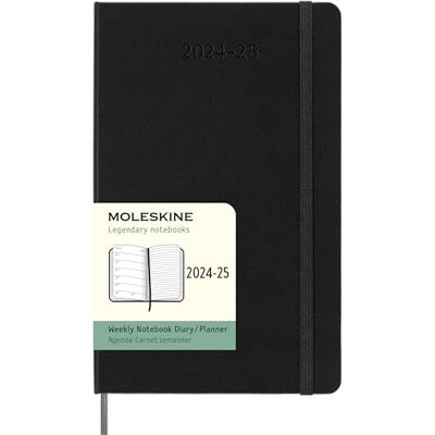 Moleskine veckoplanerare 2024-2025, veckoplanerare 18 månader 2025, med utrymme för anteckningar, med hårt skydd och elastisk stängning, stort format 13 x 21 cm, färg svart Moleskine veckoplanerare 2024-2025, veckoplanerare 18 månader 2025, med utrymme för anteckningar, med hårt skydd och elastisk stängning, stort format 13 x 21 cm, färg svart