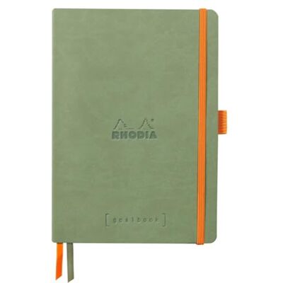 Rhodia 117805C – anteckningsblock mjukt fodral rama Goalbook DIN A5 (14,8 x 21 cm), 120 ark, DOT, 2 bokmärkesband, gummiband med stängning, skydd av konstläder celadon, 1 styck, celadongrön Rhodia 117805C – anteckningsblock mjukt fodral rama Goalbook DIN A5 (14,8 x 21 cm), 120 ark, DOT, 2 bokmärkesband, gummiband med stängning, skydd av konstläder celadon, 1 styck, celadongrön