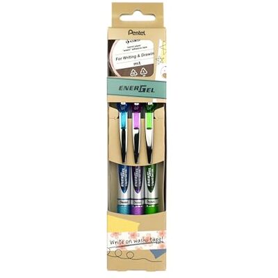 Pentel EnerGelXM BL77 gelpenna med tryckmekanik + gratis MT Washi tejp, skrivfärger: ljusgrön/ljusblå/lila Pentel EnerGelXM BL77 gelpenna med tryckmekanik + gratis MT Washi tejp, skrivfärger: ljusgrön/ljusblå/lila