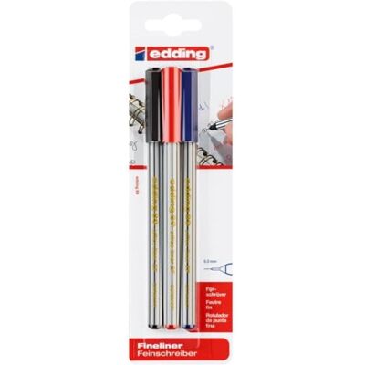 edding 89 Office Fineliner penna – svart/röd/blå – 3 set – extra fin spets för att skriva på papper edding 89 Office Fineliner penna – svart/röd/blå – 3 set – extra fin spets för att skriva på papper