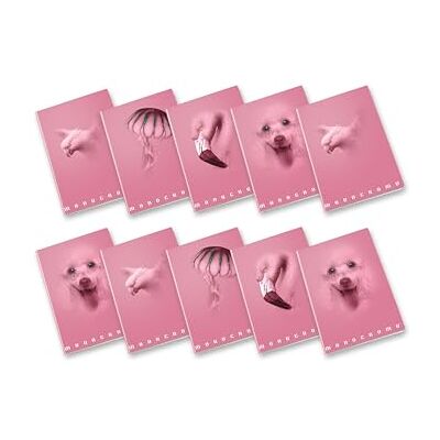 Pigna , Maxi anteckningsbok monokrom rosa,A4, papper inuti 100 g/m², sidor 72 + försättsblad, inre 0C,linjer med marginal, olika motiv, förpackning med 10 Pigna , Maxi anteckningsbok monokrom rosa,A4, papper inuti 100 g/m², sidor 72 + försättsblad, inre 0C,linjer med marginal, olika motiv, förpackning med 10