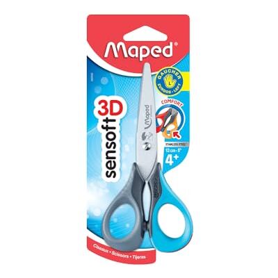 Maped Vänsterhänt sax, 13 cm, flexibla och ergonomiska handtag, rundad spets blå-rosa, blå-grå, orange-röd Maped Vänsterhänt sax, 13 cm, flexibla och ergonomiska handtag, rundad spets blå-rosa, blå-grå, orange-röd