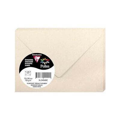 Clairefontaine – Ref 54040C – Pollen, skimrande kuvert (paket med 20) – 75 x 100 mm i storlek, 120 gsm papper, lämplig för användning med bläckstråleskrivare eller laserskrivare – kräm Clairefontaine – Ref 54040C – Pollen, skimrande kuvert (paket med 20) – 75 x 100 mm i storlek, 120 gsm papper, lämplig för användning med bläckstråleskrivare eller laserskrivare – kräm