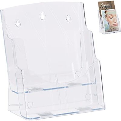 Relaxdays Broschyrhållare A4/DIN lång, 2 våningar, akryl, reklamskylt-bord och vägg, HBT: 27,5 x 24 x 15 cm, transparent, 1 st Relaxdays Broschyrhållare A4/DIN lång, 2 våningar, akryl, reklamskylt-bord och vägg, HBT: 27,5 x 24 x 15 cm, transparent, 1 st